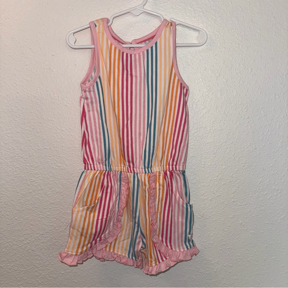 RuffleButts Daydream Stripe Flutter Bodysuit Romper.